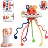 🐙 montessori sensory octopus bath toy for 1+ year old, pull string activity toddler toy, travel friendly, unisex birthday gift (red) логотип