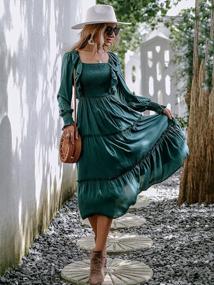 img 3 attached to Женское полосатое льняное платье Miessial: элегантное платье с рюшами и капюшоном средней длины.