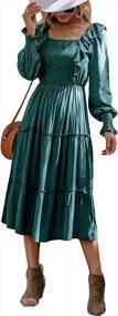 img 4 attached to Женское полосатое льняное платье Miessial: элегантное платье с рюшами и капюшоном средней длины.