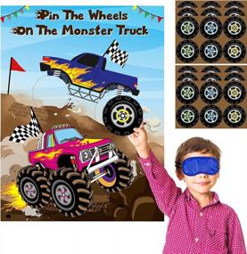 img 4 attached to Monster Truck Pin The Tail Game Праздничные атрибуты - коллекция сувениров на день рождения для детей (2 повязки на глаза в комплекте)
