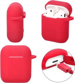 img 1 attached to Protective Silicone Cover Skin Compatible With Apple Airpods Charging – Drop Proof Case Cover With Fluffy Pompom Keychain And Anti-Lost Strap Accessories Kit Compatible Airpod Charging Case (Red)