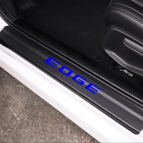 img 1 attached to 🔵 Enhance Your Ford EDGE's Style & Protection with JEYODA Carbon Fiber Vinyl Sticker Car Door Sill Protector in Vibrant Blue