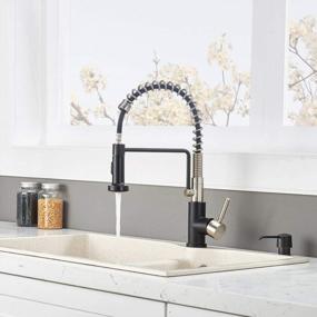 img 2 attached to Friho Lead-Free Commercial Kitchen Faucet - Brushed Nickel & Matte Black Stainless Steel Single Handle Pull Out Spring Bar Sink