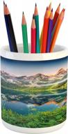 bring the beauty of austrian alps to your desk - ambesonne nature pencil pen holder in summer misty morning landscape logo