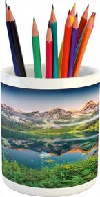 img 4 attached to Bring The Beauty Of Austrian Alps To Your Desk - Ambesonne Nature Pencil Pen Holder In Summer Misty Morning Landscape