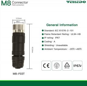 img 3 attached to Industrial Sensor Plug Adapter - VELLEDQ Field Assembly M8 Connector With 3-Pin A Coding And IP67 Waterproofing (Female, Straight, UTP)