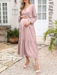 img 3 attached to Chic And Comfortable Maternity Maxi Dress For Baby Shower And Everyday Wear: Coolmee Women'S V-Neck Long Sleeve Pleated Dress