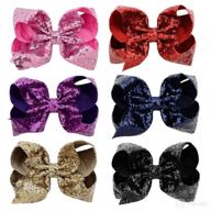 🐊 sparkling alligator hair clips for baby girls: insowni 6 pack 8" x-large big bling glitter sequin bow barrettes логотип