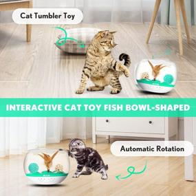 img 2 attached to PETNF 2021 Newest Interactive Cat Toy,Fish Bowl-Shaped Kitten Toys,Cat Feather Toys Timer Setting,Cat Tumbler Toy USB Charging,Multiple Game Play,Automatic Rotating,Non-Toxic And Eco-Friendly,Green