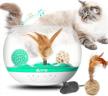petnf 2021 newest interactive cat toy,fish bowl-shaped kitten toys,cat feather toys timer setting,cat tumbler toy usb charging,multiple game play,automatic rotating,non-toxic and eco-friendly,green logo