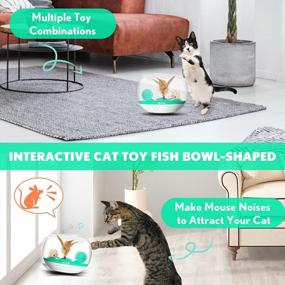 img 1 attached to PETNF 2021 Newest Interactive Cat Toy,Fish Bowl-Shaped Kitten Toys,Cat Feather Toys Timer Setting,Cat Tumbler Toy USB Charging,Multiple Game Play,Automatic Rotating,Non-Toxic And Eco-Friendly,Green