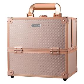 img 4 attached to Rose Gold Makeup Train Case With Lock | Frenessa Cosmetic Travel Box, 4 Trays For Beauty, Jewelry, Nail Kit Tools | Portable Organizer For Women & Makeup Artists | Craft Essential Storage Box