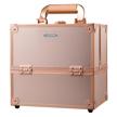 rose gold makeup train case with lock | frenessa cosmetic travel box, 4 trays for beauty, jewelry, nail kit tools | portable organizer for women & makeup artists | craft essential storage box logo