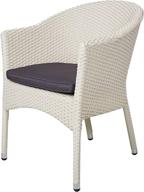 outdoor patio wicker chair with armrests and seat cushion - stylish rattan dining chair for garden, balcony, lawn and indoors, perfect garden furniture - pack of 1 in white logo