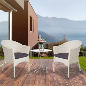 img 1 attached to Outdoor Patio Wicker Chair With Armrests And Seat Cushion - Stylish Rattan Dining Chair For Garden, Balcony, Lawn And Indoors, Perfect Garden Furniture - Pack Of 1 In White