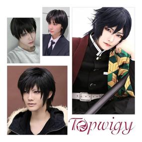 img 3 attached to TopWigy Black Cosplay Wigs, Men Wig Halloween Anime Emo Wigs Beautiful Short Layered Pixie Cut Hair For Funny Cosplay Costume Party Daily (Black,6'')