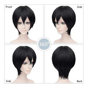 img 2 attached to TopWigy Black Cosplay Wigs, Men Wig Halloween Anime Emo Wigs Beautiful Short Layered Pixie Cut Hair For Funny Cosplay Costume Party Daily (Black,6'')