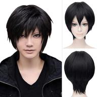 topwigy black cosplay wigs, men wig halloween anime emo wigs beautiful short layered pixie cut hair for funny cosplay costume party daily (black,6'') logo