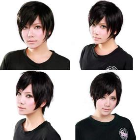 img 1 attached to TopWigy Black Cosplay Wigs, Men Wig Halloween Anime Emo Wigs Beautiful Short Layered Pixie Cut Hair For Funny Cosplay Costume Party Daily (Black,6'')