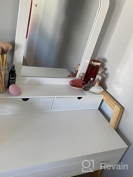 img 1 attached to Unique Chic Design Vanity Set With 2-Tier Tabletop & 3 Drawers, 25Inch Dressing Table With Large Mirror And Cushioned Stool For Small Apartments, Women And Girls Makeup Table Set By CHARMAID review by Nate Jenkins