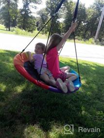 img 5 attached to Odoland 30In Kid Tree Swing: водонепроницаемая оксфордская платформа 900D для 2-3 детей, регулируемые веревки на открытом воздухе и круговые летающие развлечения на заднем дворе!