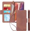 premium handmade brown wallet case for samsung galaxy note 20 6.7" with rfid blocking, multiple card slots, detachable hand strap - skycase galaxy note 20 case 2020 logo