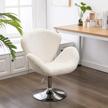 ivory white faux rabbit fur swivel vanity chair with soft fuzzy cushion - guyou modern white swan accent chair for living room/bedroom/dressing room (no wheels) logo