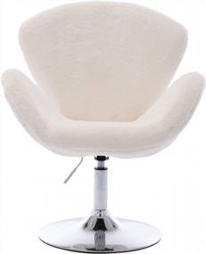 img 3 attached to Ivory White Faux Rabbit Fur Swivel Vanity Chair With Soft Fuzzy Cushion - Guyou Modern White Swan Accent Chair For Living Room/Bedroom/Dressing Room (No Wheels)