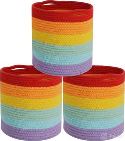 img 4 attached to 🌈 Organize with Style: AUTONOMIER 3-Pack Rainbow Cotton Rope Storage Baskets - Cube Storage Bins, Toy & Decorative Woven Baskets