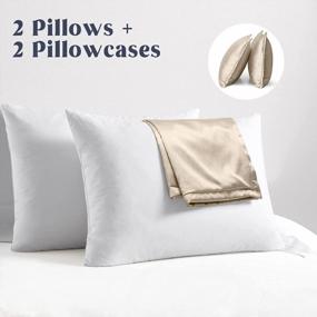 img 3 attached to Hotel Collection Bed Pillows Set Of 2 - Puredown® Goose Feather Down With 100% Cotton Satin Pillowcases And Silky Smooth Protectors, Standard/Queen Size