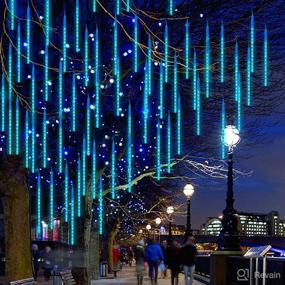 img 3 attached to 🌟 Stunning Blue 192-LED Meteor Shower Rain Lights for Christmas Halloween Wedding - Connectable to Other Strings!