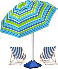img 4 attached to Большой пляжный зонт OZMI 6,5 футов, портативный наружный зонт с защитой от ультрафиолета UPF50 +, якорь для песка, наклон кнопки, сумка для переноски и мешок с песком, ветрозащитный навес для пляжа, песка, патио, двора