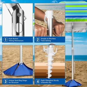 img 2 attached to Большой пляжный зонт OZMI 6,5 футов, портативный наружный зонт с защитой от ультрафиолета UPF50 +, якорь для песка, наклон кнопки, сумка для переноски и мешок с песком, ветрозащитный навес для пляжа, песка, патио, двора