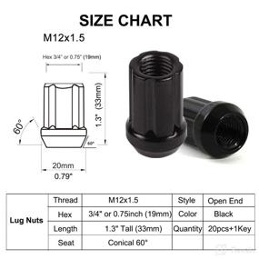 img 3 attached to M12x1.5 Lug Nuts - MuHize Upgrade Black Wheel Lug Nut Kit (2022 New) - 20 PCS with 1 Key - Open End 6 Spline Nut for Ford Dodge Chevrolet Buick Cadillac Acura