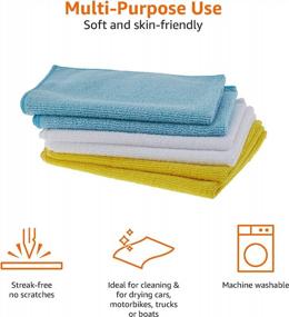 img 2 attached to 144-Pack Microfiber Cleaning Cloths - Non-Abrasive, Reusable & Washable (12X16In) | Amazon Basics Blue/White/Yellow