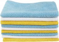 144-pack microfiber cleaning cloths - non-abrasive, reusable & washable (12x16in) | amazon basics blue/white/yellow logo