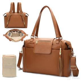 img 4 attached to 👜 Omanmoli Leather Diaper Bag Tote Backpack: Large Bag with 14 Organizing Pouches, Changing Pad, Insulated Pockets, Crossbody Straps – Brown for Baby Girls & Boys