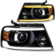 pair set of oedro led drl headlight assembly replacement for 2004-2008 ford f150 f-150 with sequential turn signal, clear lens logo