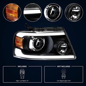 img 2 attached to Pair Set Of OEdRo LED DRL Headlight Assembly Replacement For 2004-2008 Ford F150 F-150 With Sequential Turn Signal, Clear Lens