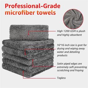 img 3 attached to 🚗 High-Quality Microfiber Towels for Cars: Healsell Professional Drying Towel (3 Pack), 1200 GSM Ultra Thick, Lint-Free - 16'' x 16''