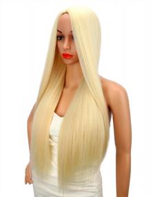 img 4 attached to Flaunt Your Style With Kalyss 26" Silky Straight Mixed 613 Blonde Yaki Wig For Women - Full Head, Heat Resistant And Premium Synthetic Hair - Perfect For Center Parting Look!