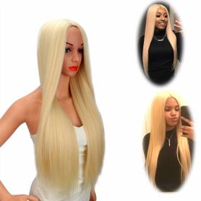 img 3 attached to Flaunt Your Style With Kalyss 26" Silky Straight Mixed 613 Blonde Yaki Wig For Women - Full Head, Heat Resistant And Premium Synthetic Hair - Perfect For Center Parting Look!