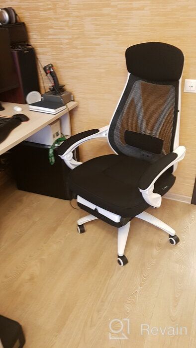 img 1 attached to 🪑 Hbada 77WMJ Computer Chair: Textile Upholstery, Sleek Black/White Design for Office Comfort review by Celina Niemyjska ᠌