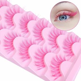 img 3 attached to 6 Pairs Of Colored 16MM 3D Fluffy Soft Faux Mink Lashes With Clear Band For Christmas Cosplay - Pink Strip Pack