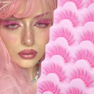 6 pairs of colored 16mm 3d fluffy soft faux mink lashes with clear band for christmas cosplay - pink strip pack logo