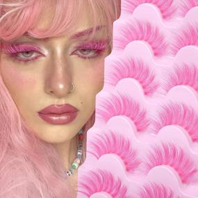 img 4 attached to 6 Pairs Of Colored 16MM 3D Fluffy Soft Faux Mink Lashes With Clear Band For Christmas Cosplay - Pink Strip Pack