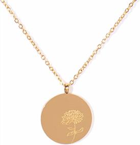 img 4 attached to Fancy & Shiny Birth Month Flower Necklace: Engraved Gold Coin Pendant For Women