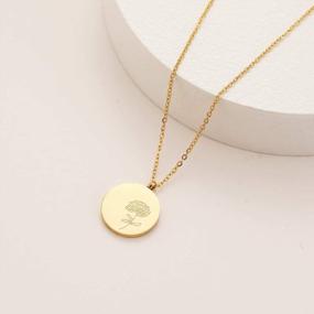 img 1 attached to Fancy & Shiny Birth Month Flower Necklace: Engraved Gold Coin Pendant For Women