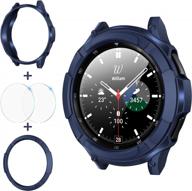 3-in-1 samsung galaxy watch 4 classic 46mm accessories: rugged bumper case, tempered glass screen protector + bezel ring - blue logo