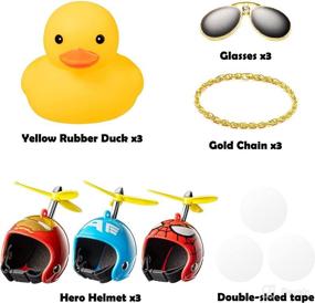 img 3 attached to Haooryx Cute Rubber Duck Toys Car Ornaments with Cool Glasses - Dashboard Decoration Kit, Helmet Ducks with Propellers, Gold Chain - Gift for Adults, Teens, and Kids